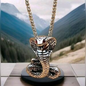 New Red Eye Cobra Snake Stainless Steel 24" Necklace
